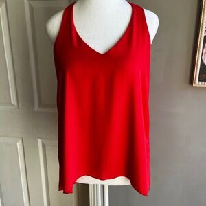 Red Sleeveless Tank Top V Neck Casual Blouse Summer Work Party Date Night Small